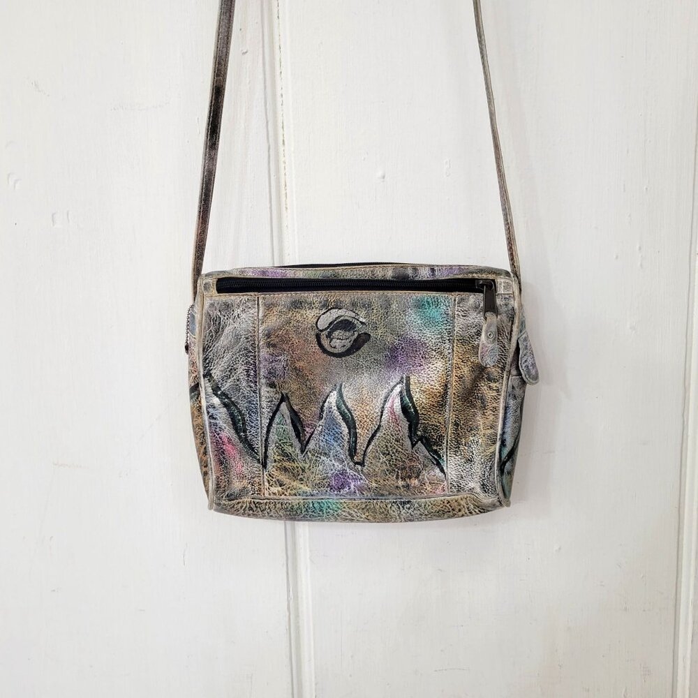 Botany Handcrafted Leather Crossbody Bag With Painted Abstract Design Art to Wea - Picture 6 of 6